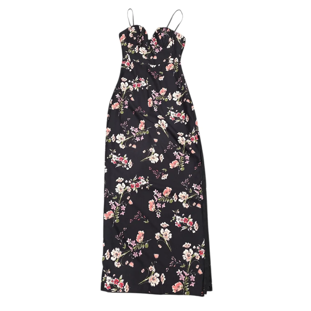 AIDAN MATTOX‎ FLORAL STRAPLESS COLUMN GOWN 0